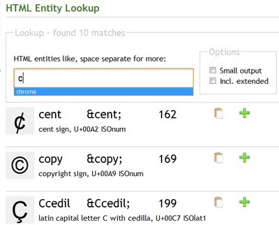 HTML Entity Character Lookup